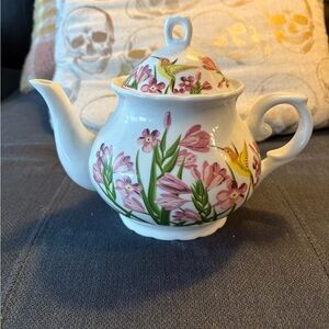 Floral Teapot with Pink and Green Design